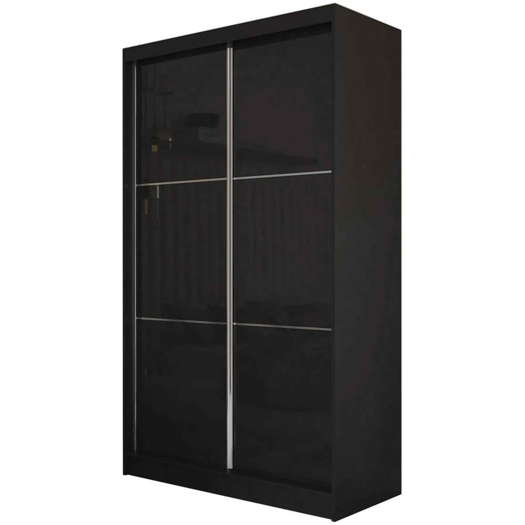 Schrank mit Schwebetüren VIVA 120cm - Kleiderschrank mit Schubkasteneinsätze & Kleiderstangen (Schwarz)