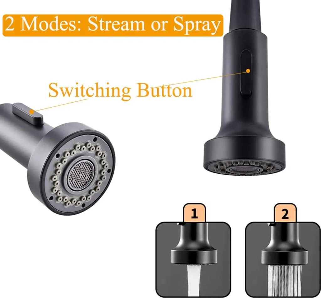 Rubinetto Miscelatore Nero Cucina Professionale | Molla 360° Spray - 3