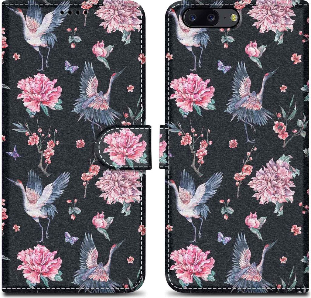 Cadorabo Schutzhülle für OnePlus 5 Hülle Design Schwarz Handyhülle Schutzhülle Etui Magnetisch Case Cover