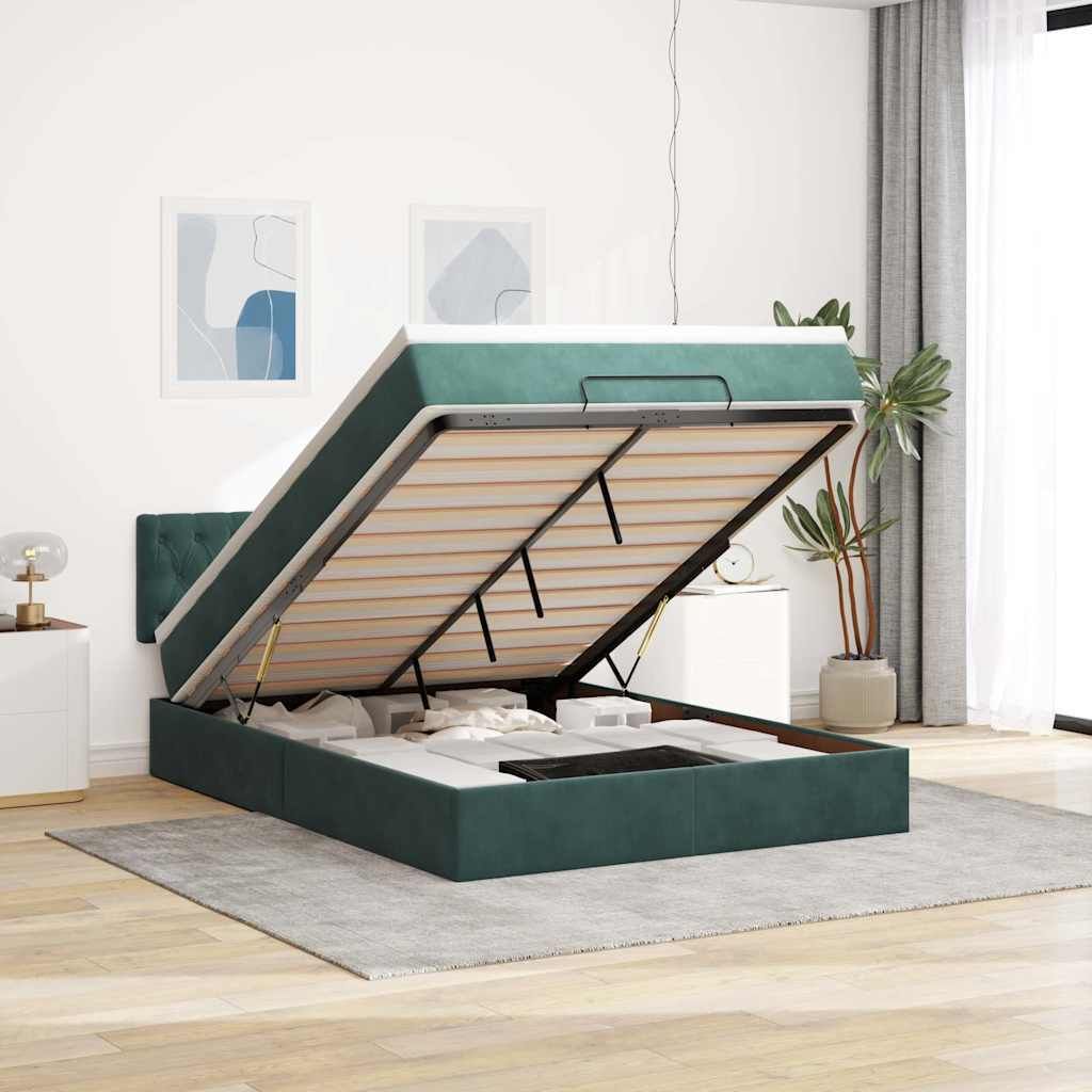 Ottoman-Bett mit Matratze & LEDs Dunkelgrün 140x190 cm Samt, Klassische Betten DesignMöbel Neu