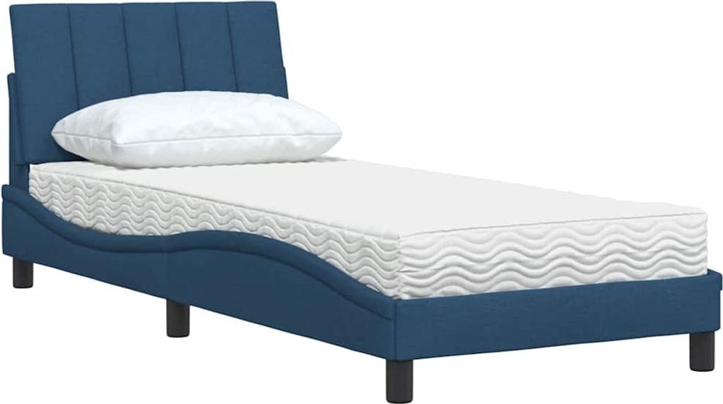 vidaXL Bett mit Matratze "Hanko" Blau 90x190 cm Stoff