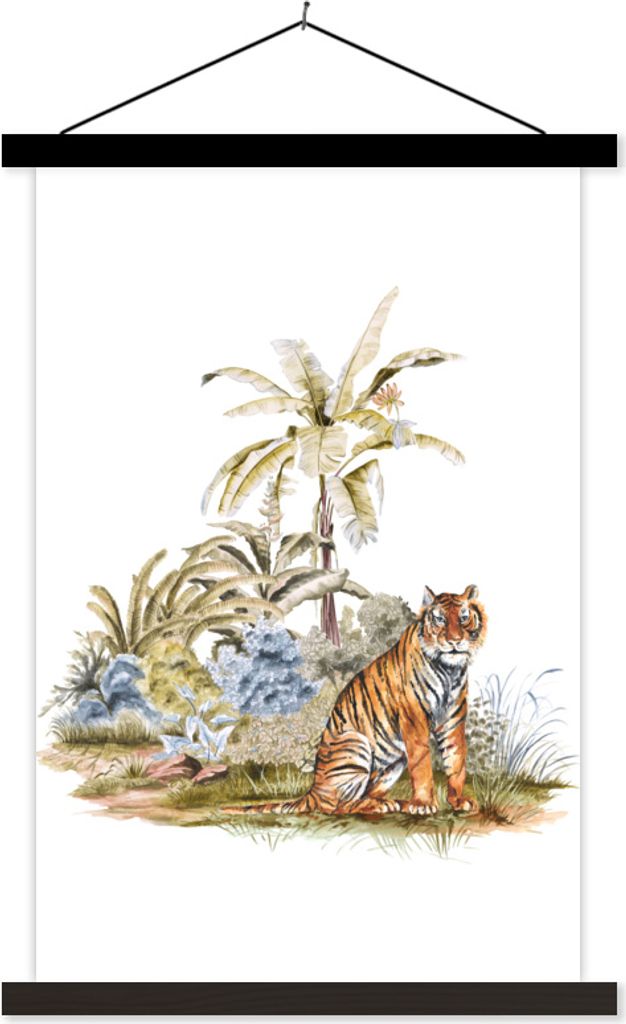 MuchoWow Textilposter Tiger - Gemälde - Baum 120x180 cm mit schwarzem Rahmen - Fotos
