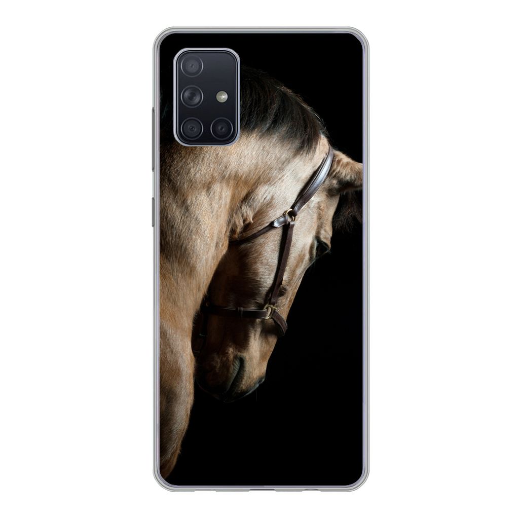 MuchoWow Handyhülle Schutzhülle Hülle für Samsung Galaxy A51 Pferde - Halfter - Schwarz Silikon Softcase Handy Hülle - Schutzabdeckung