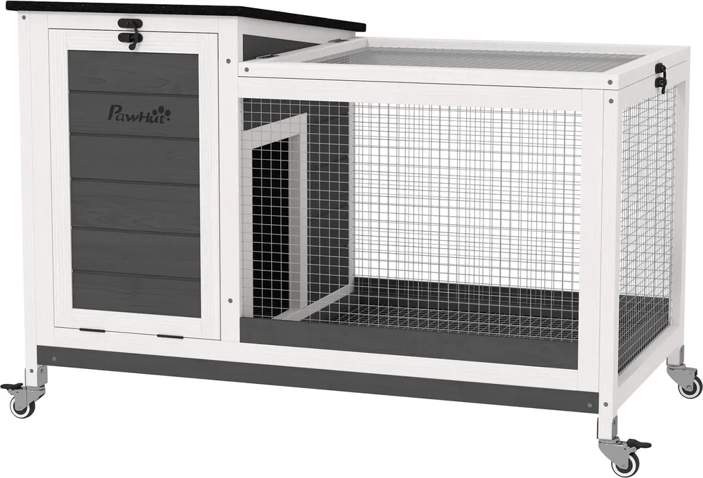 Conigliera Legno PawHut 92x52x67cm: Gabbia per Conigli con Ruote e Vassoio