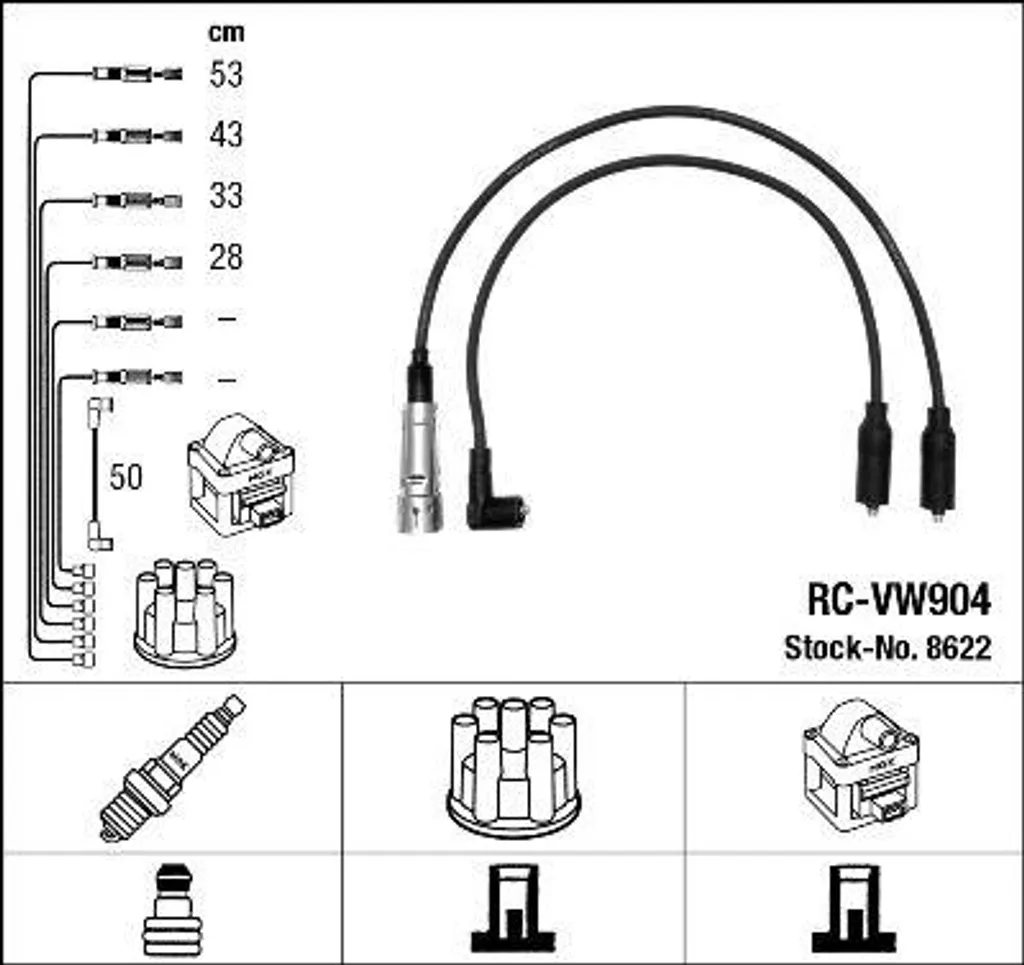 Faisceau d'allumage moteur NGK 8622 compatible Polo 6V, Ibiza et Golf