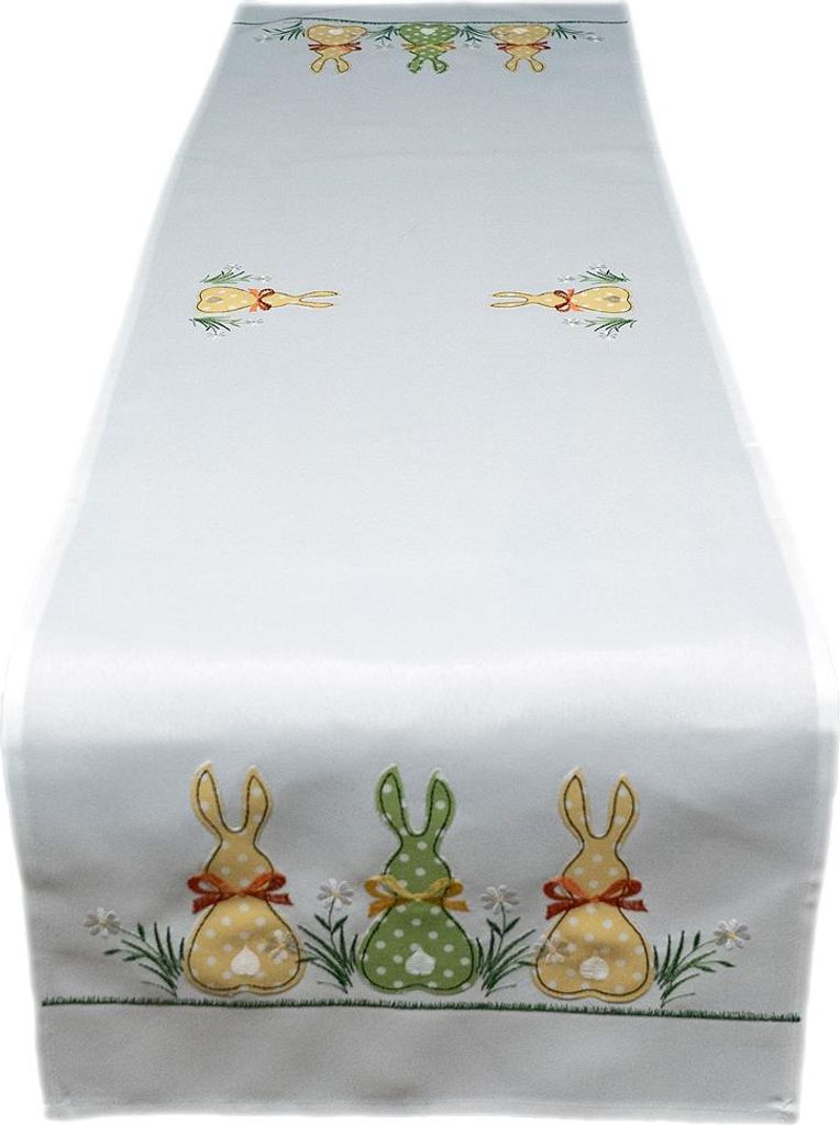 Tischdecke Tischläufer Stickerei Hasen Osterhasen Ostern 40 x 140 cm