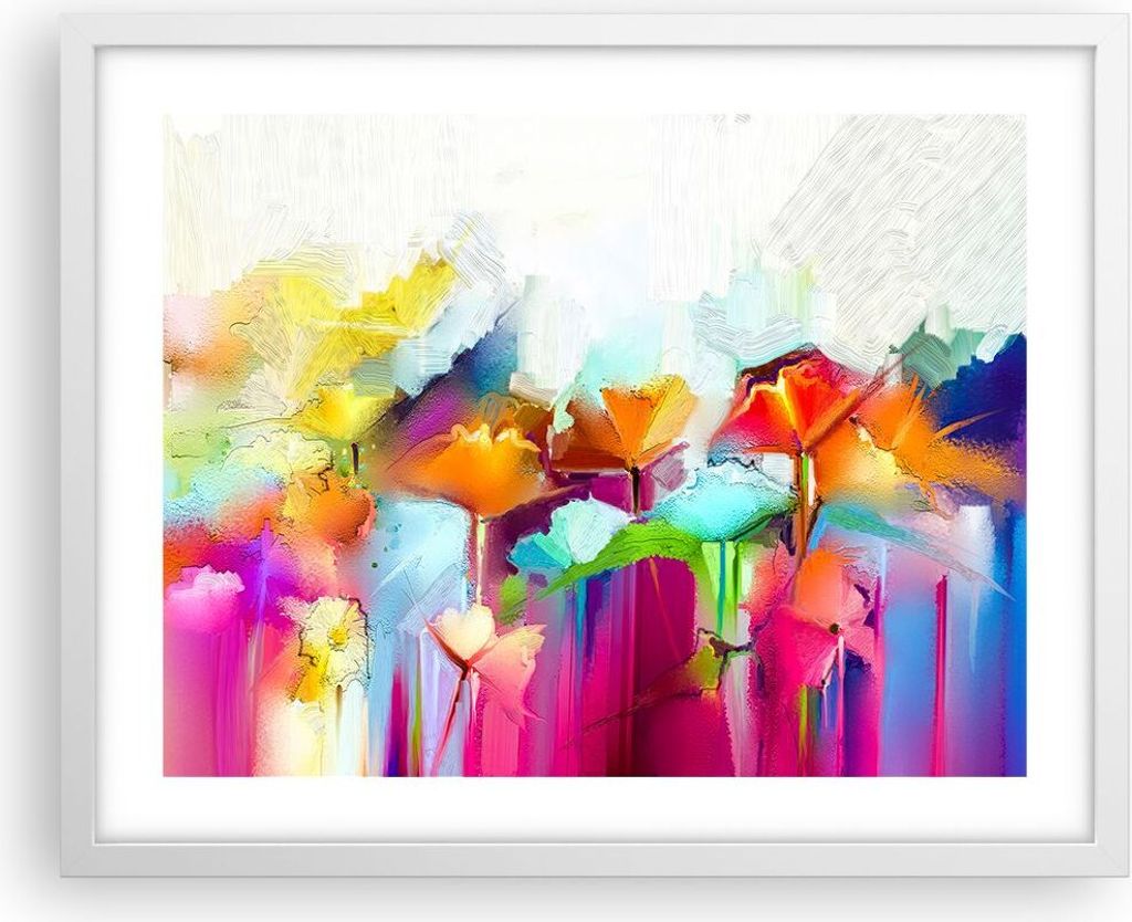Gerahmtes Poster - Weißer Rahmen - Blumen Wiese Sommer - 50x40 cm - Wand Bild - Wanddeko - Wandbilder - Kunstposter - Wandposter - Bilderrahmen - ...