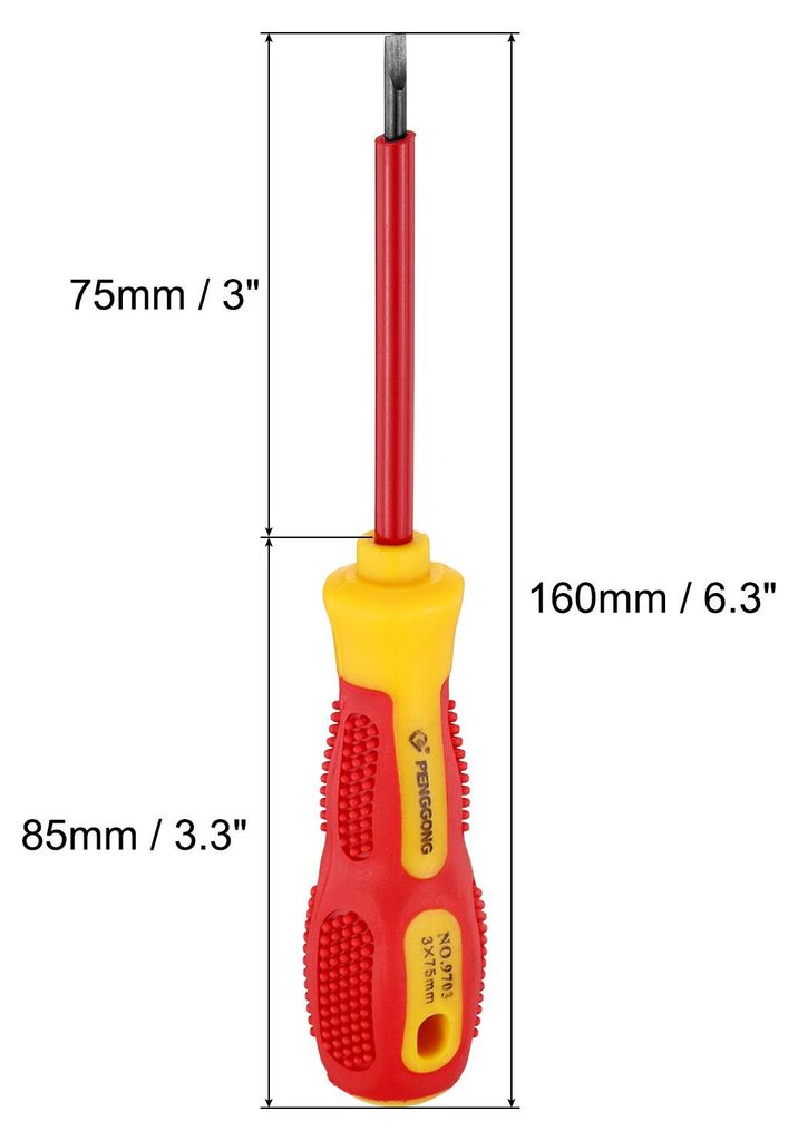 4 Stš¹ck 1000 V isolierter Elektriker-Schraubendreher, 3 x 75 mm, CR-V, magnetisch, Schlitz, Flachkopf, Isolierungsschraubendreher