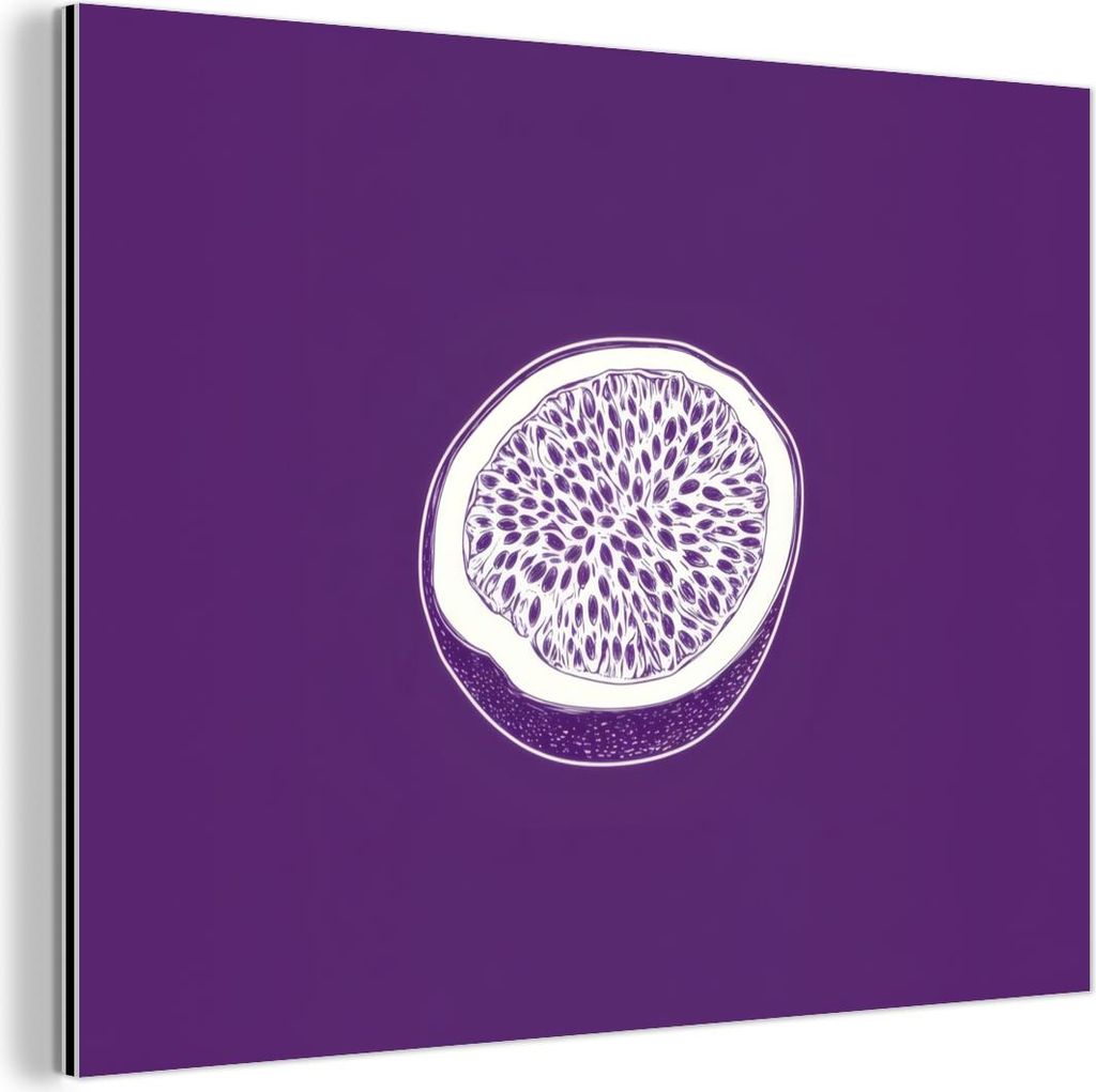 MuchoWow Wanddekoration Metall Metallbild Wandkunst 40x30 cm Passionsfrucht - Samen - Lila - Minimalistisch MuchoWow Aluminium Gemälde - Dekoratio...