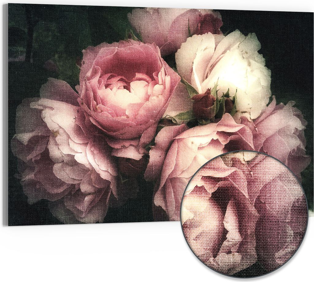DEQORI Hybrid Leinwand Bild 90x60 cm 'Nostalgische Blüte' Wandbild Glas flach modern