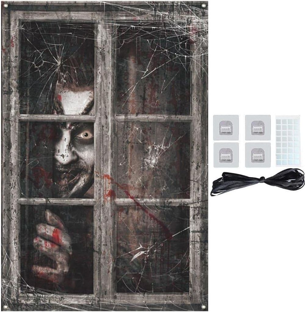 Happy Home Halloween Fensterdeko Gruselige Fensterbilder Horror Dekoration fš¹r Garten Halloween-Feiern Spukhaus Deko Fensterdeko 80 * 120 I