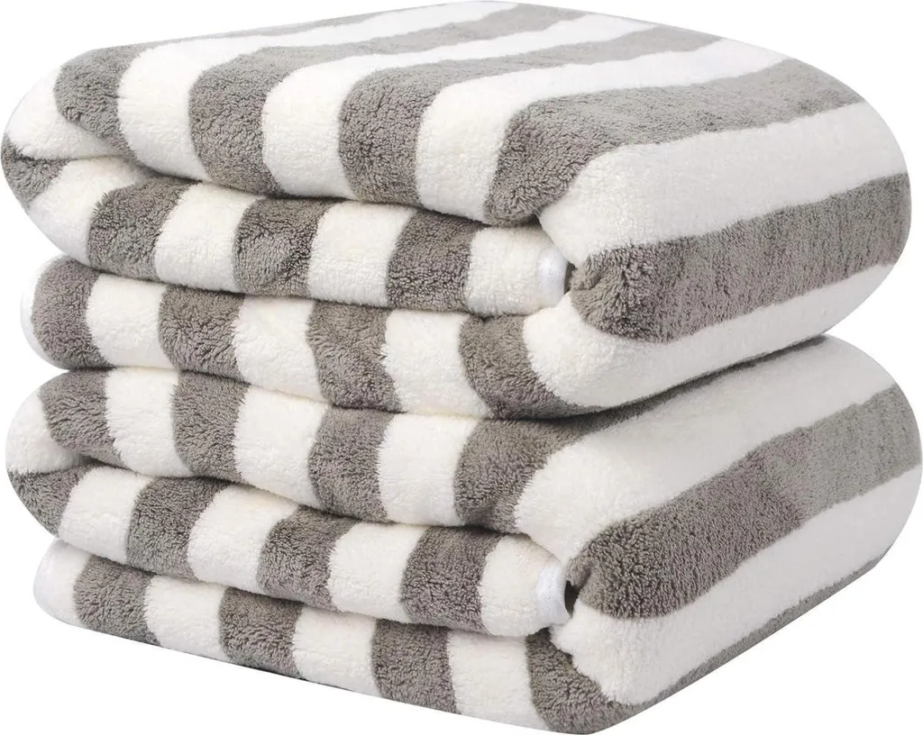 Pack de 2 Serviettes de Bain Microfibre 70x140cm Gris Rayé Ultra Doux