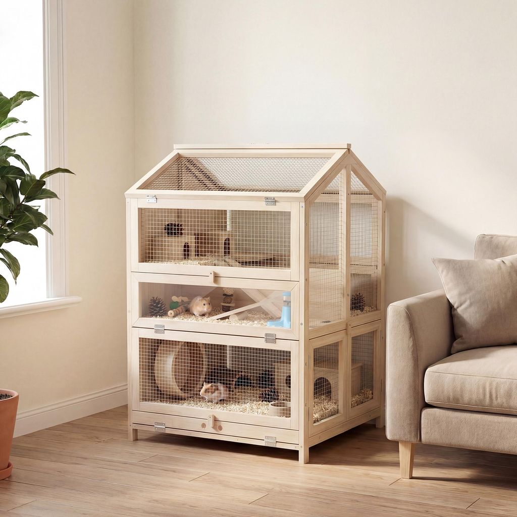 Sweiko Hamsterkäfig aus Holz 3 Etagen Nagerkäfig Produktbild 