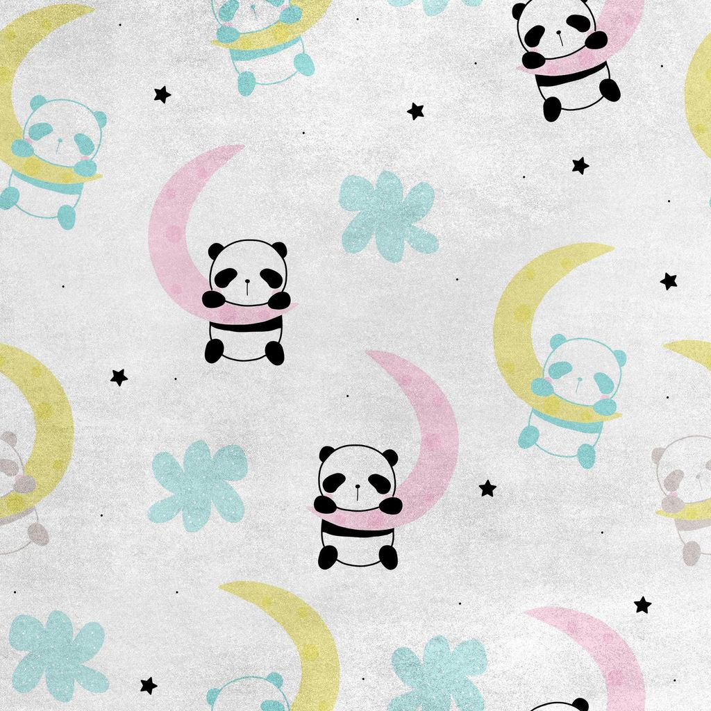 Royal Samt Stoff Polyester Zum Nähen - Motiv Panda auf dem Mond