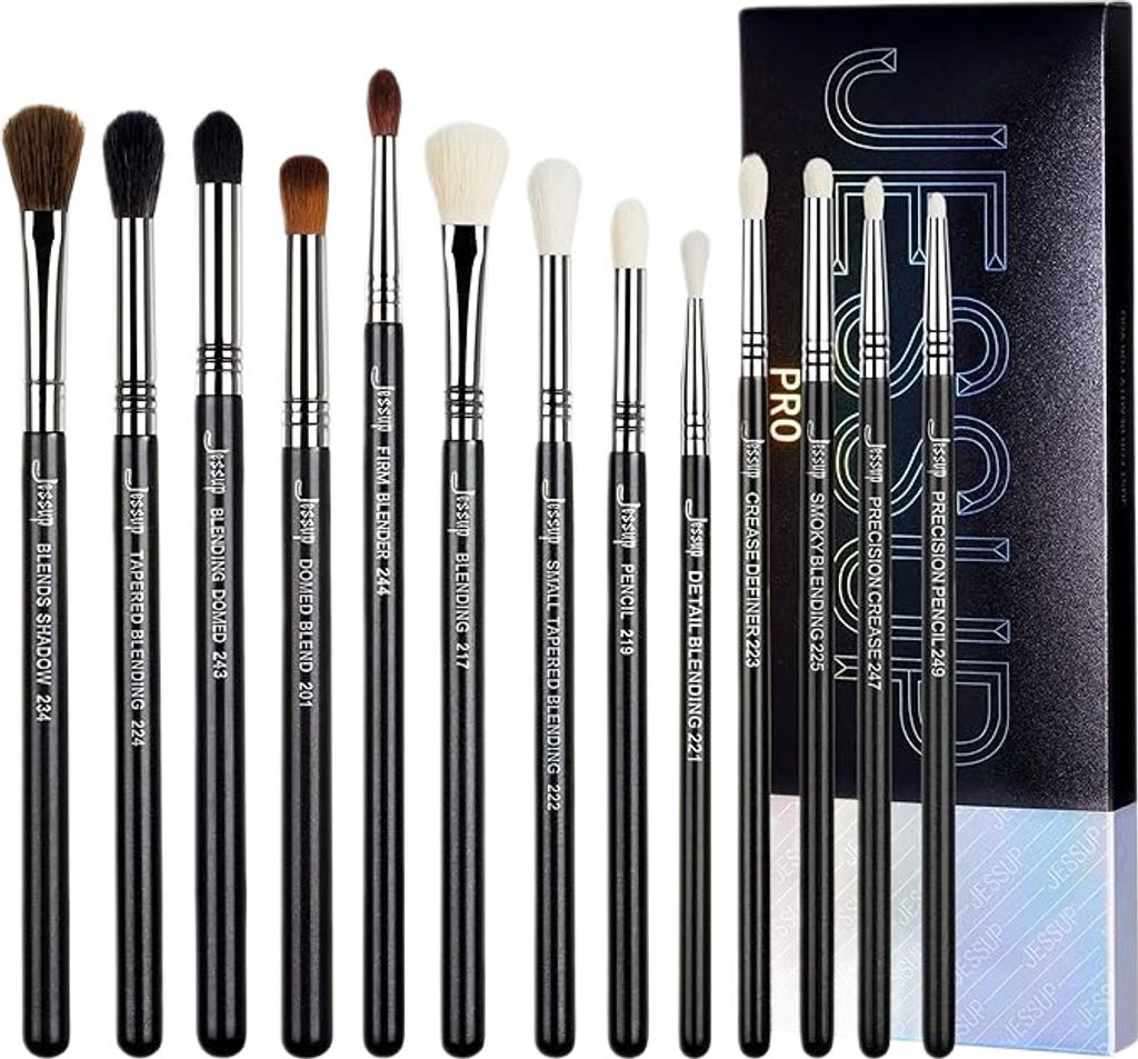 Jessup Eye Makeup Brushes Set Professional Blending Brush for Eyeshadow 13pcs Premium Synthetic Black T338