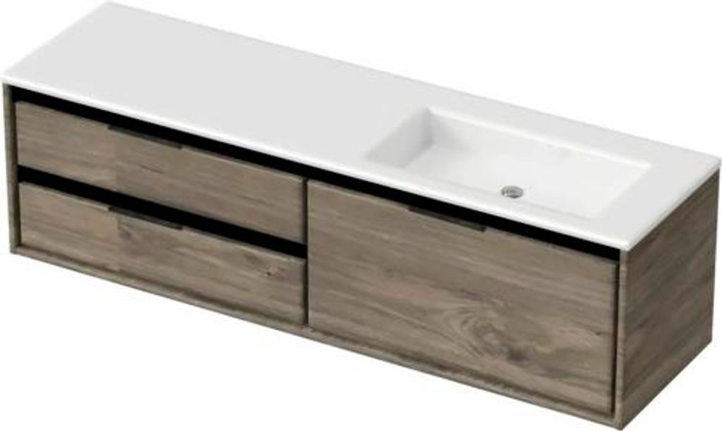 Badmöbel-Set Sanox Loft BxHxT 160,5 x 47 x 45,5 cm Frontfarbe espresso 2-teilig mit Waschtisch Mineralguss Becken rechts