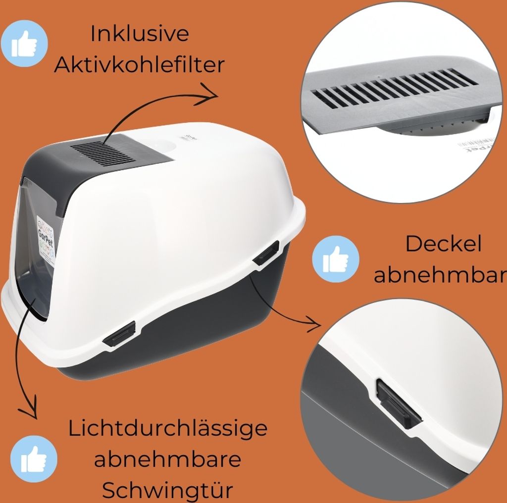 Katzenklo mit Deckel Schaufel Aktivkohlefilter - Haube Produktbild 3