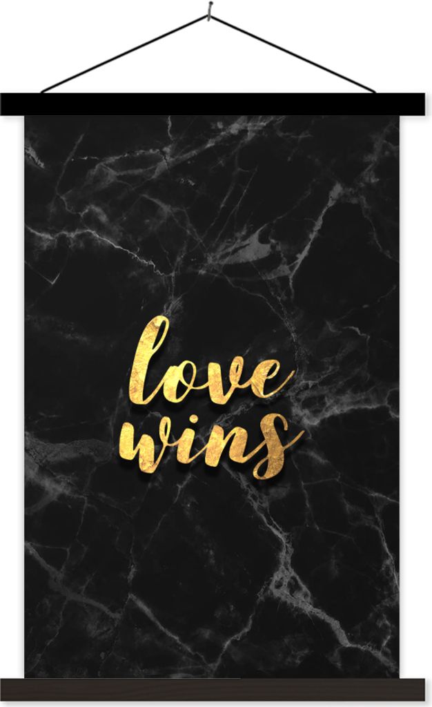 MuchoWow Textilposter Zitat - Liebe - Marmor - Gold 120x180 cm mit schwarzem Rahmen - Fotos