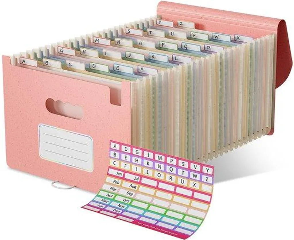 Trieur extensible 26 poches format A4 rose pastel pour bureau et école