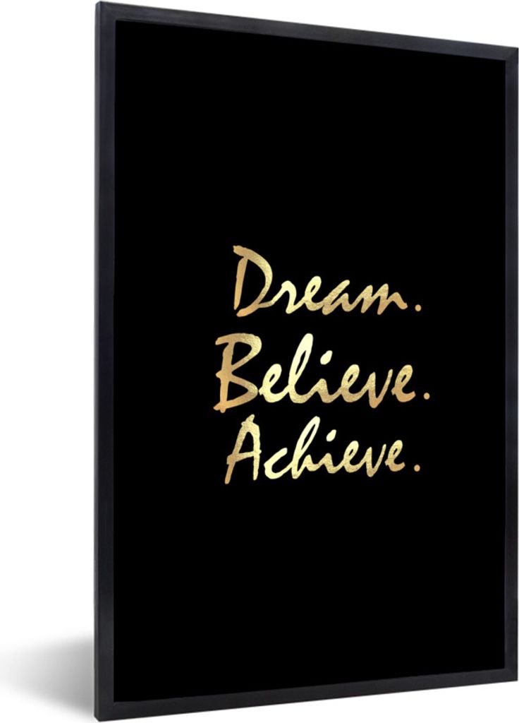 MuchoWow Gerahmtes Poster Zitat - Traum - Schwarz - Gold 20x30 cm - Poster mit Schwarzem Bilderrahmen Wandposter Rahmen Foto Bilder - Drucken - B...