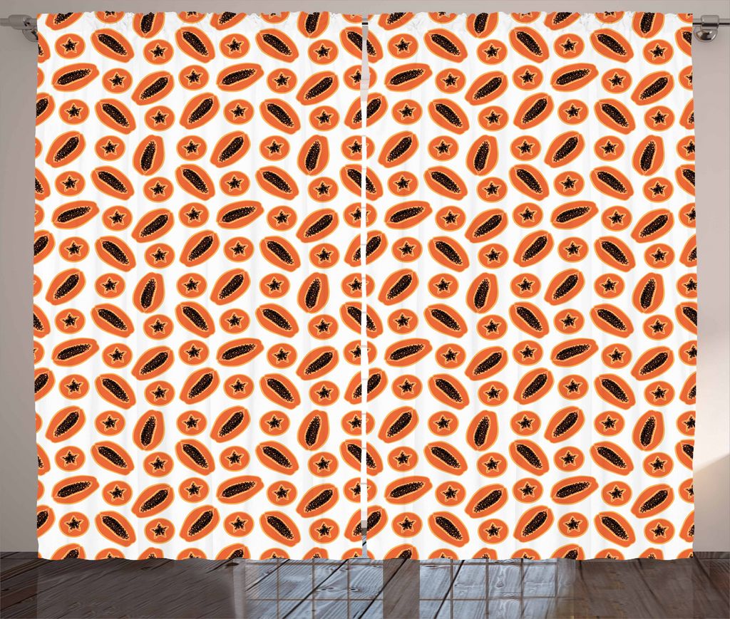 ABAKUHAUS Vegetarier Rustikaler Gardine, Tropical Papaya-Samen, Schlafzimmer Kräuselband Vorhang mit Schlaufen und Haken, 280 x 175 cm, Orange Bra...