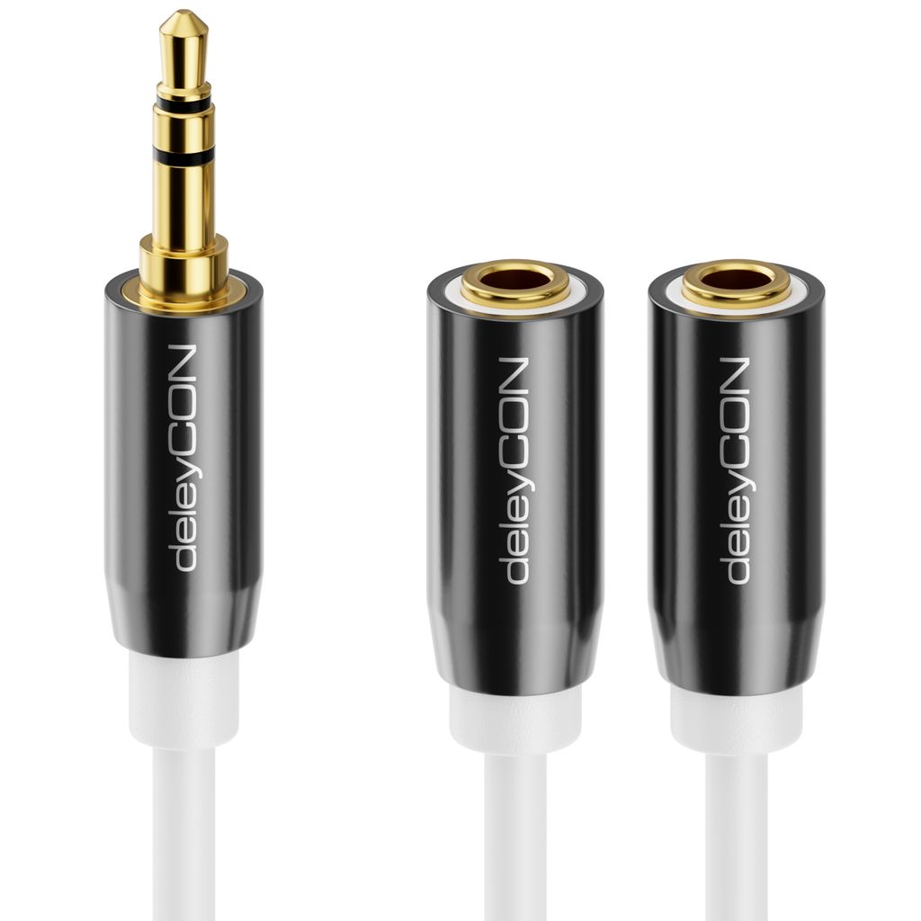 AUX 3,5mm Klinken Stecker auf 2X 3,5mm Klinken Buchse deleyCON 0,20m Audio Klinken Y Splitter Kabel 3,5mm Stereo Klinke Y-Adapter Kabel 