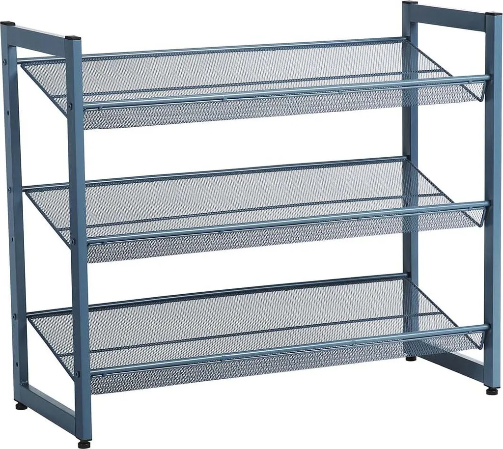 Organisateur de chaussures bleu pour couloir avec 3 grilles en métal