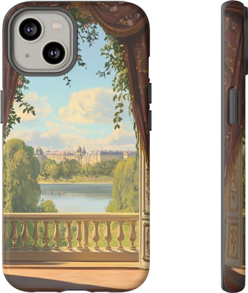 Eleganter Balkonblick mit floraler Dekoration – Hülle Kompatibel mit iPhone 14
