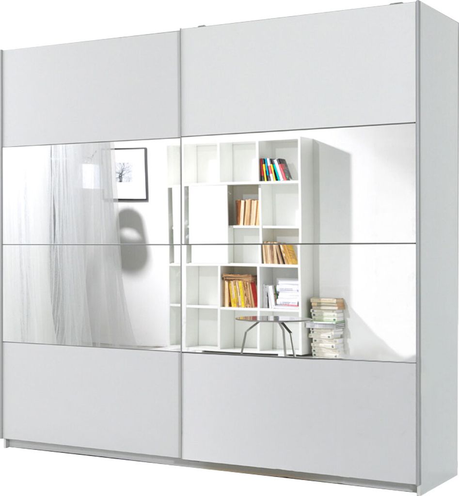 Schiebetürenschrank Kleiderschrank Bilbao 221cm weiß Spiegel 2-türig