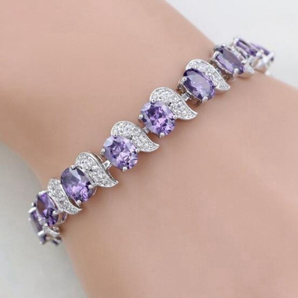 Damen-Armband, Blatt-Charm, elegant, klassisch, verstellbar, blauer Strassstein, eingebettetes Damen-Armband, Modeschmuck-Lila