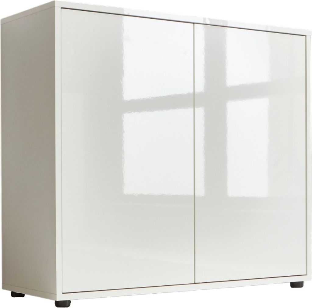 Schuhkommode / Kommode BEN 4 in weiß / weiß Hochglanz, Push-to-open, (BxHxT) 79x73x33 cm