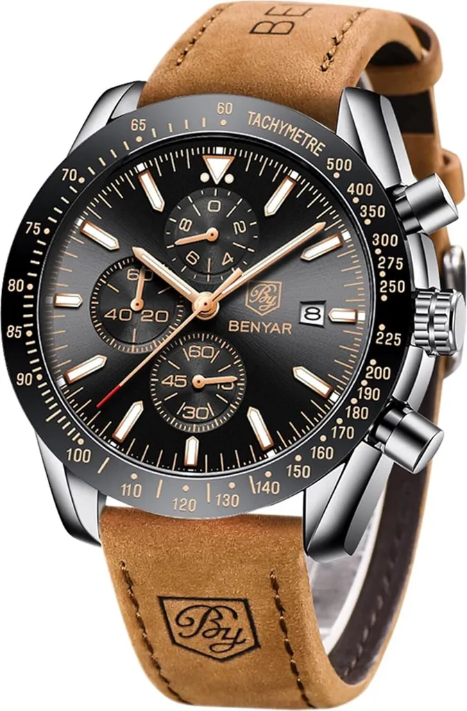 Orologio Uomo Regalo Ideale - Cronografo Sport Elegante Pelle Marrone