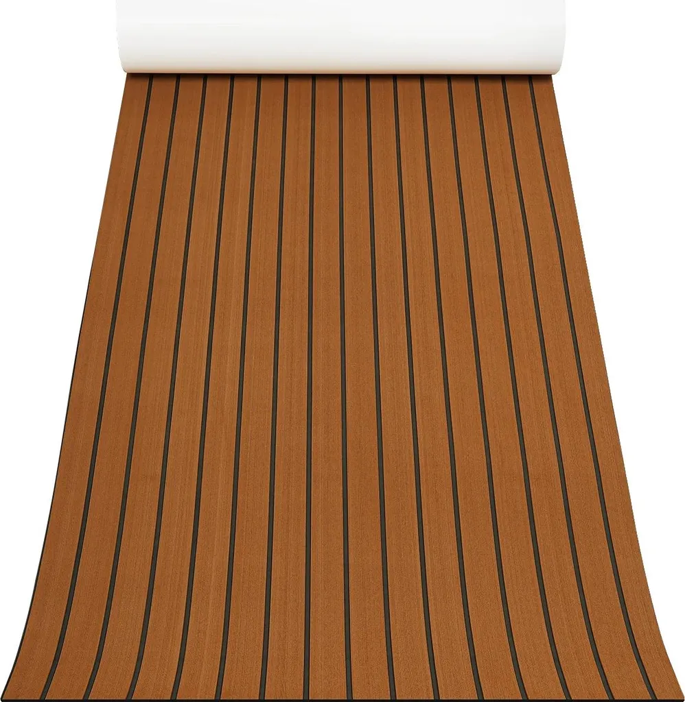 Tapis de sol antidérapant en teck 240x90 cm pour pont de bateau abîmé