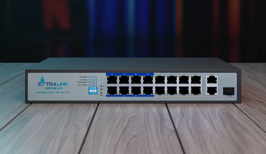 Switch Ethernet pour Caméras IP Extralink VIRTUS V3 PoE Rackable 1U Noir