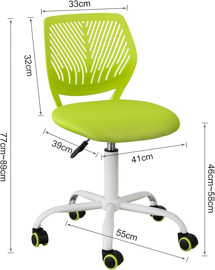 Fauteuil de bureau enfant ergonomique avec assise réglable 46-58cm Vert - 2