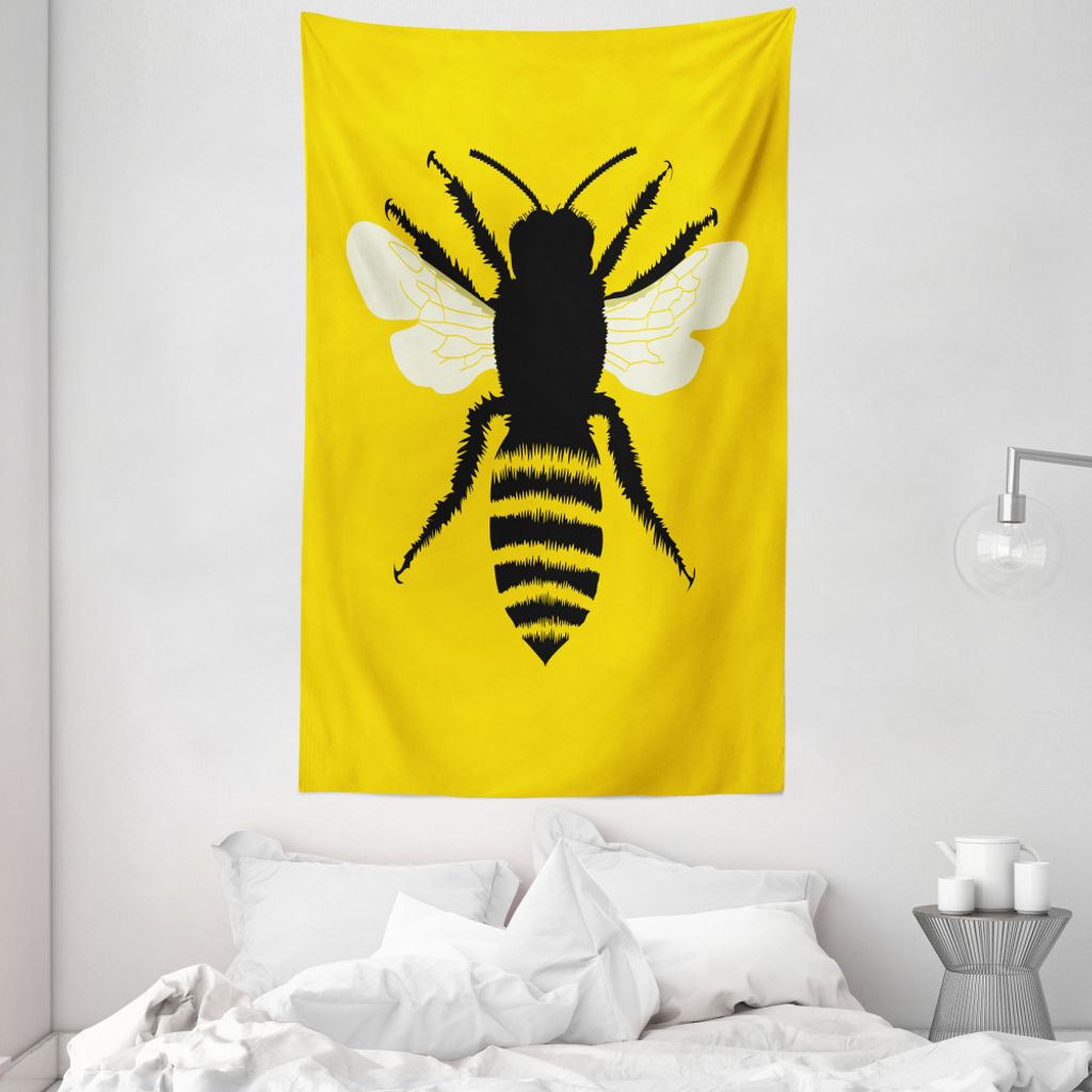 ABAKUHAUS Bienenkönigin Wandteppich und Tagesdecke, Honeybee Silhouette aus Weiches Mikrofaser Stoff Waschbar ohne Verblassen Digitaldruck, 140 x ...