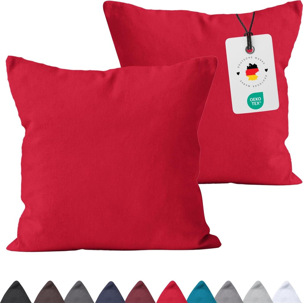 Kissenbezug 80x80 cm aus 100% Baumwolle, Kissenhülle Rot Uni