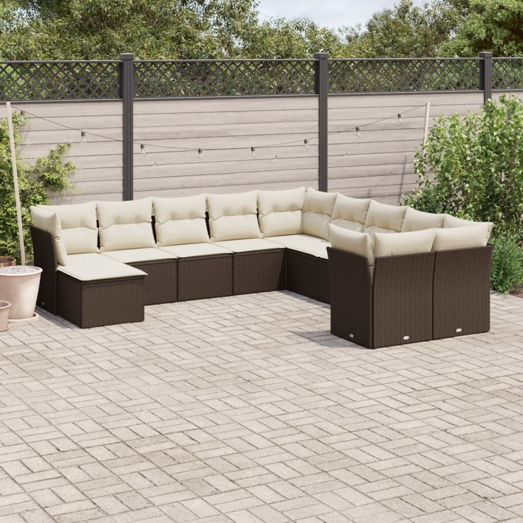 Maison Exclusive - 11-tlg. Garten-Sofagarnitur mit Kissen Braun Poly Rattan