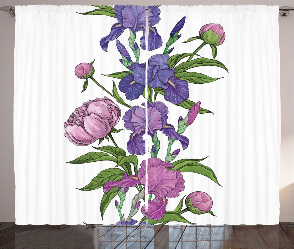 Rideaux universels pour salon motif fleurs violettes avec crochets inclus