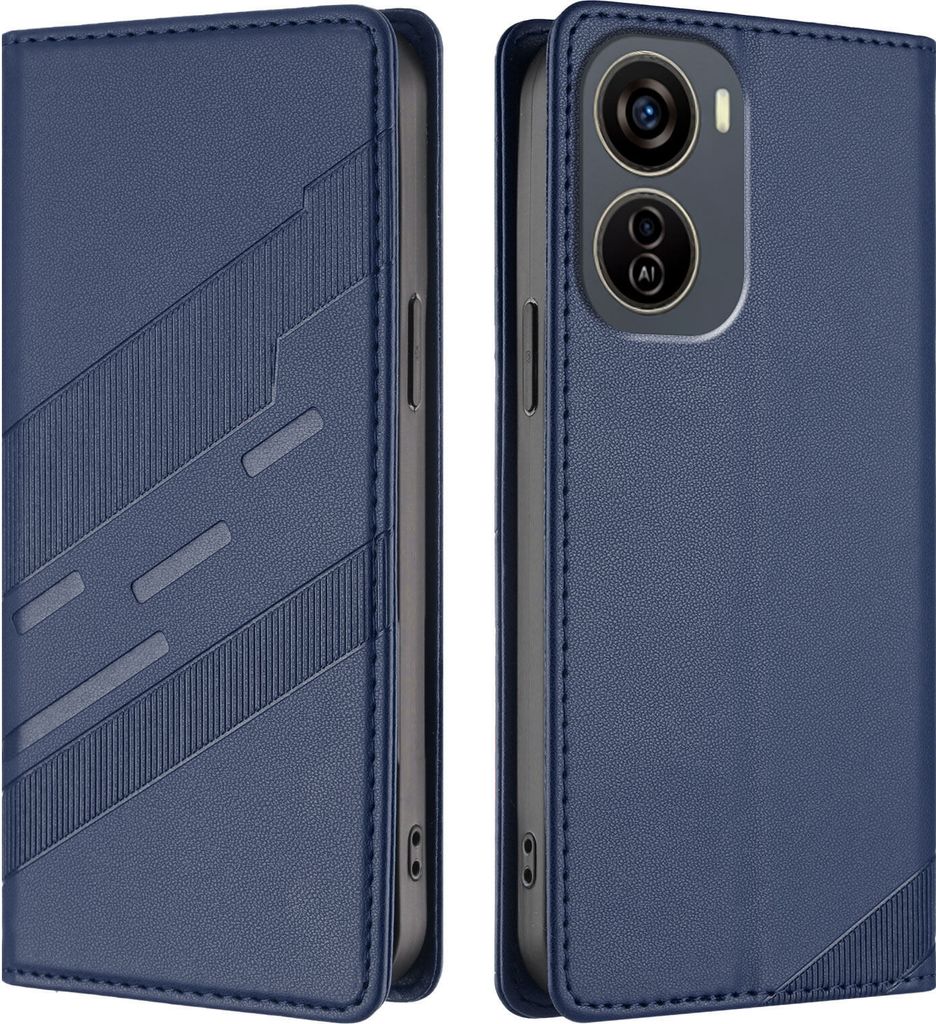 Hülle für ZTE Blade V50 Design 5G, Kunstleder Brieftaschen Handyhülle mit Kartenfach und Standfunktion Blau
