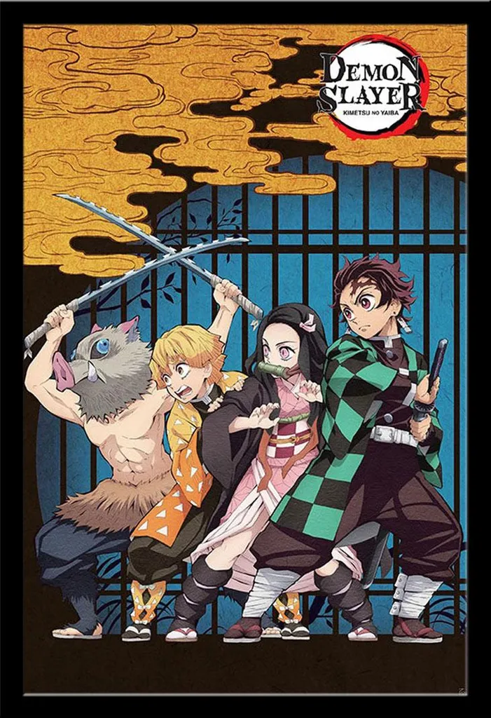 Poster Demon Slayer Gruppo Incorniciato Shinsuke® MDF Nero Maxi