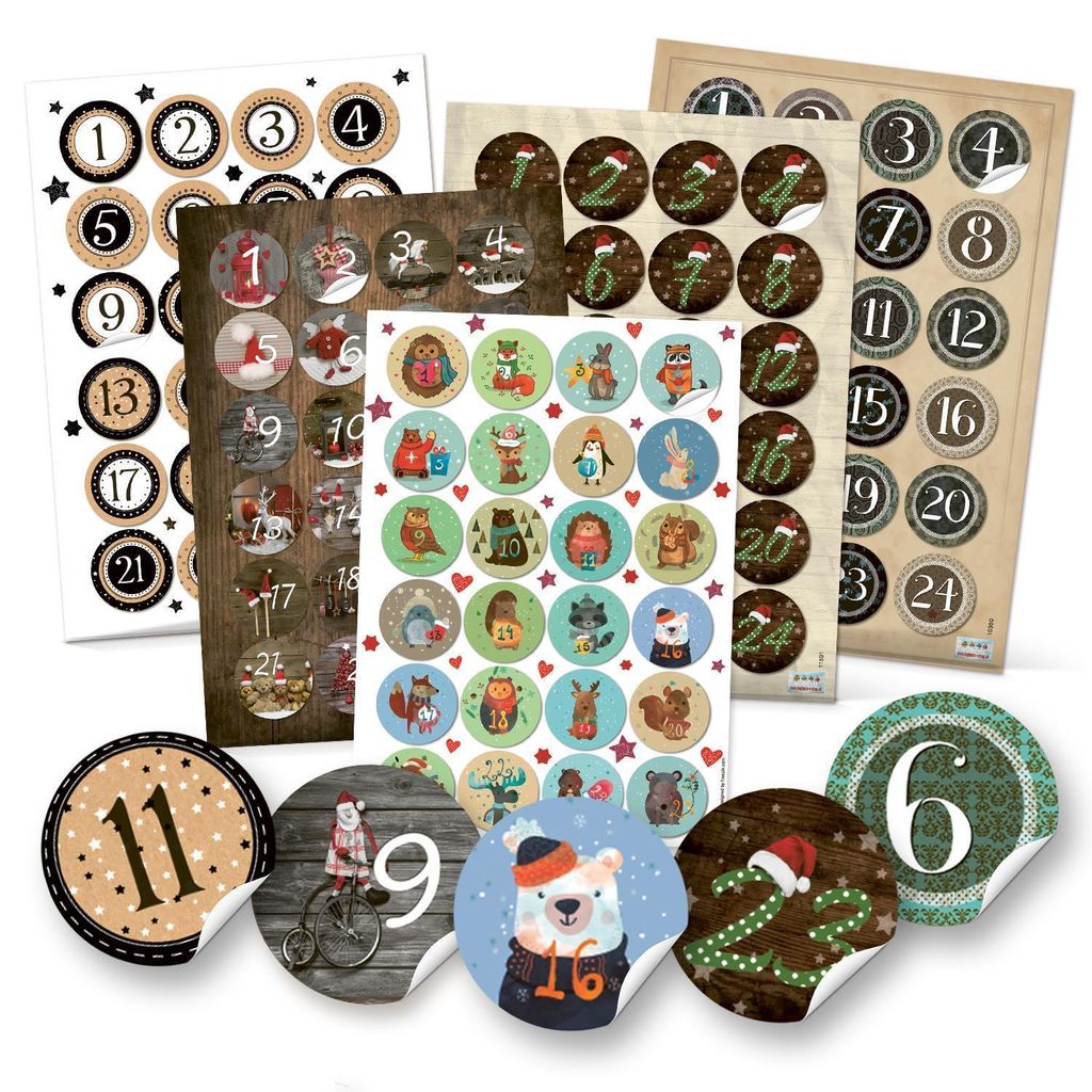5 x 24 Adventskalenderzahlen Aufkleber Ø 4 cm