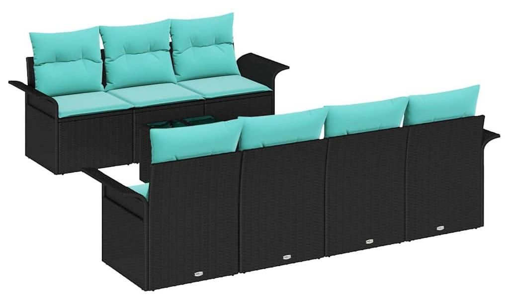 Gartensofa-set mit Kissen 8 pcs Schwarz Poly-Rattan