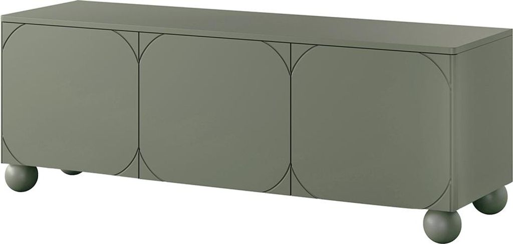 Wohnzimmer-Lowboard mit 150 cm Breite in grün matt, Kugelfüße, 3 Türen - SPLIT-141