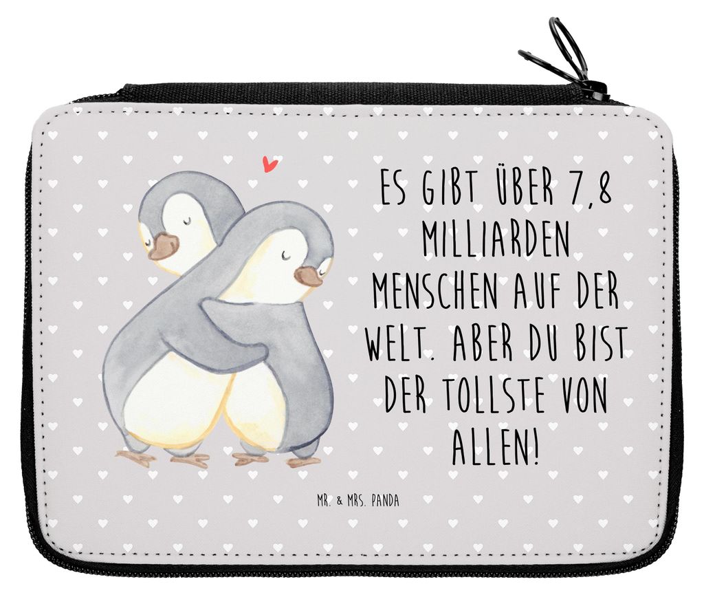 Mr. & Mrs. Panda Federmappe Pinguine Kuscheln - Grau Pastell - Geschenk, Mitbringsel, für Partner, Schlampermäppchen, Valentinstag, Bleistiftetui...