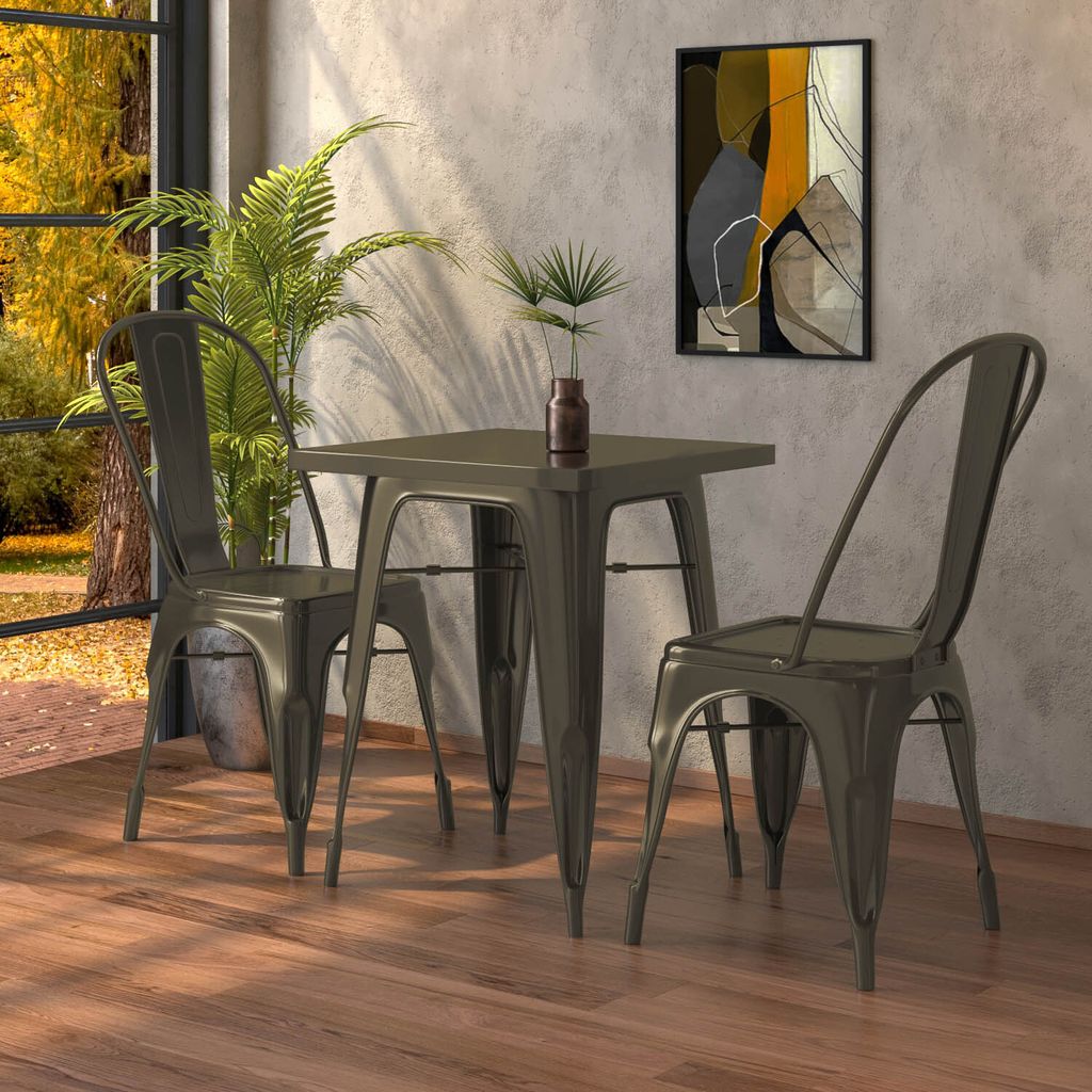 CALIFORNIA | Tolix Tisch- & Stuhl-Set | 2x Stuhl | 70x70cm | Rost Matt | Tolix Stuhl, Industrie Stuhl, Industrie Tisch