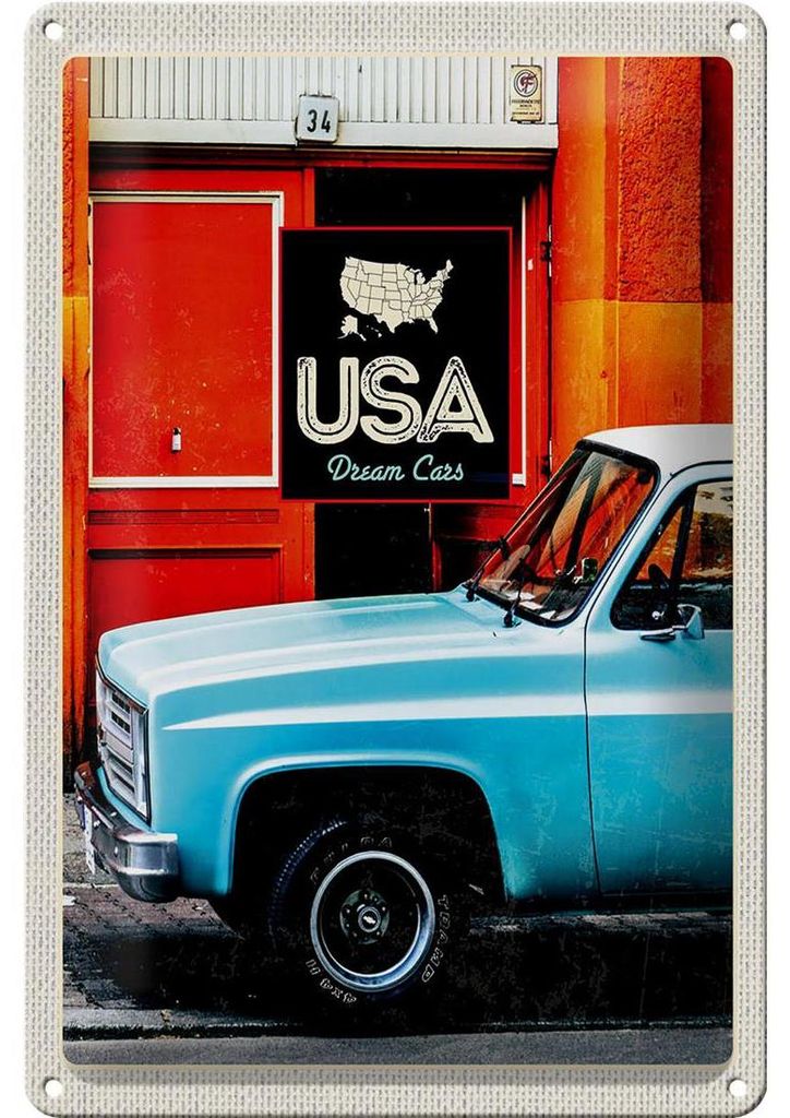 Blechschild Reise 20x30cm USA Oldtimer Dram Cars blau Amerika
