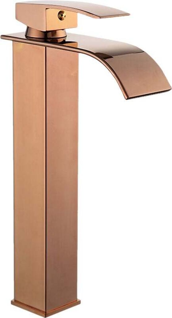 A rose gold waterfall faucet.
