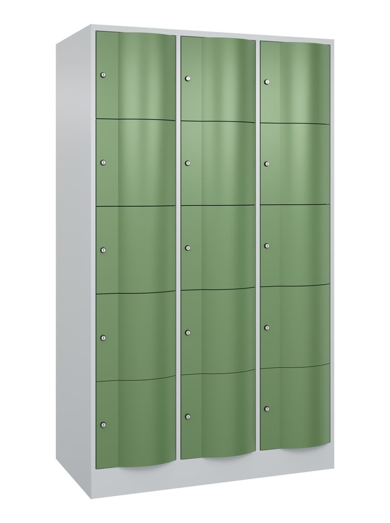 Wertfachschrank mit Spezialtüren, 3x5 Fächer, BxTxH 1150x640x1950 mm, RAL 7035/6011