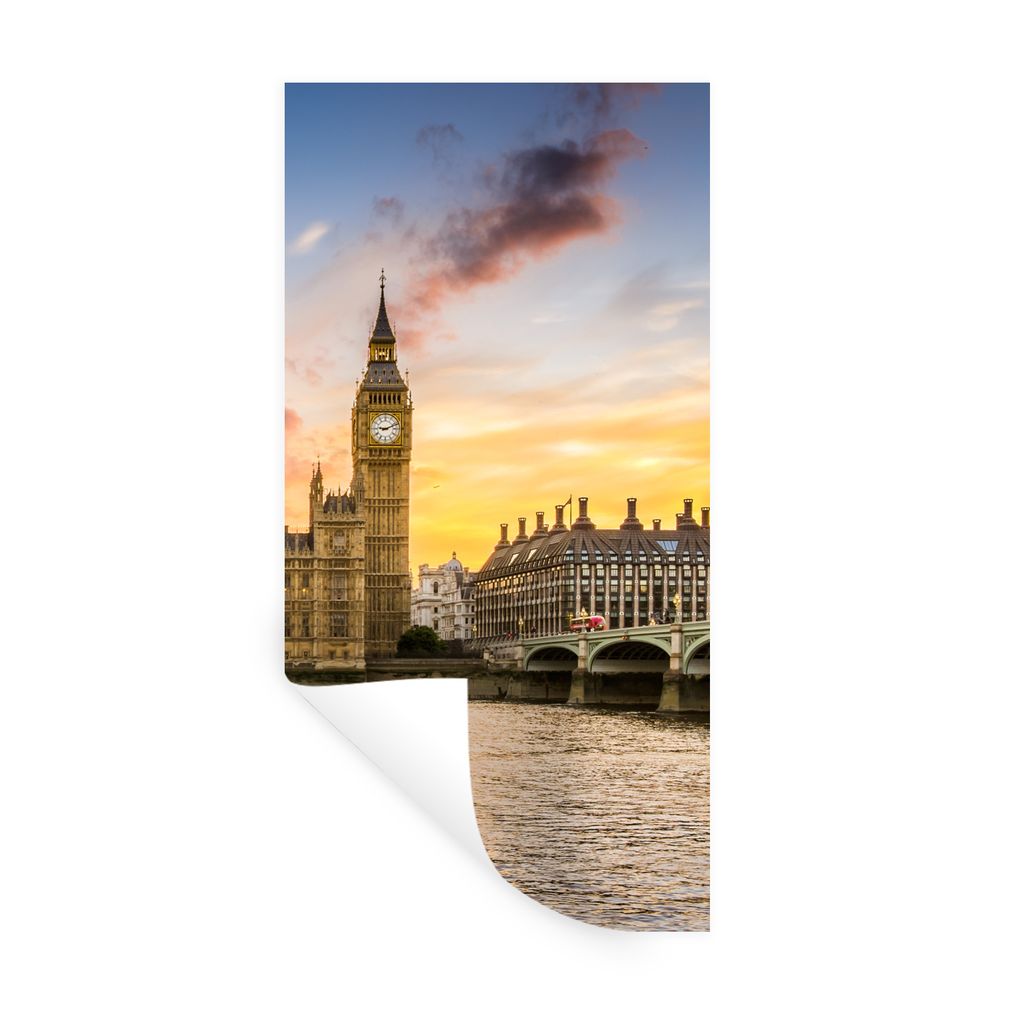 MuchoWow Wandtattoo Wandsticker Wandaufkleber Sonne - Big Ben - London 40x80 cm Selbstklebend und Repositionierbar - Repositionierbar - Wasser ab...